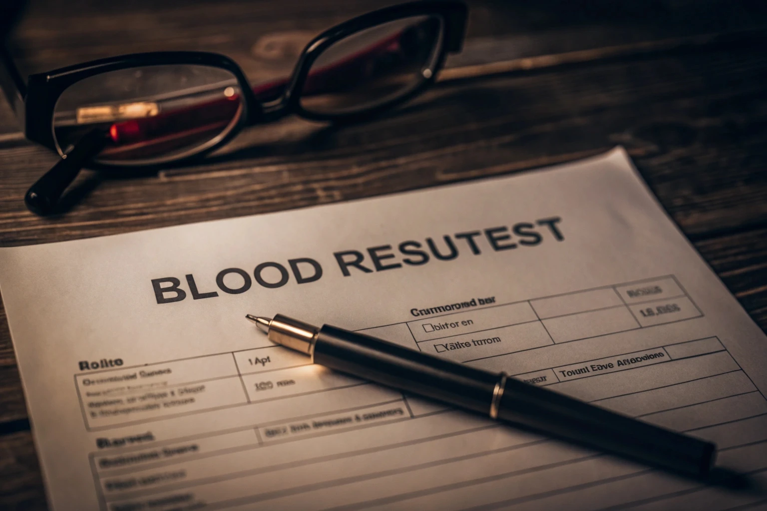 Resultado de exame de sangue sobre a mesa durante a consulta