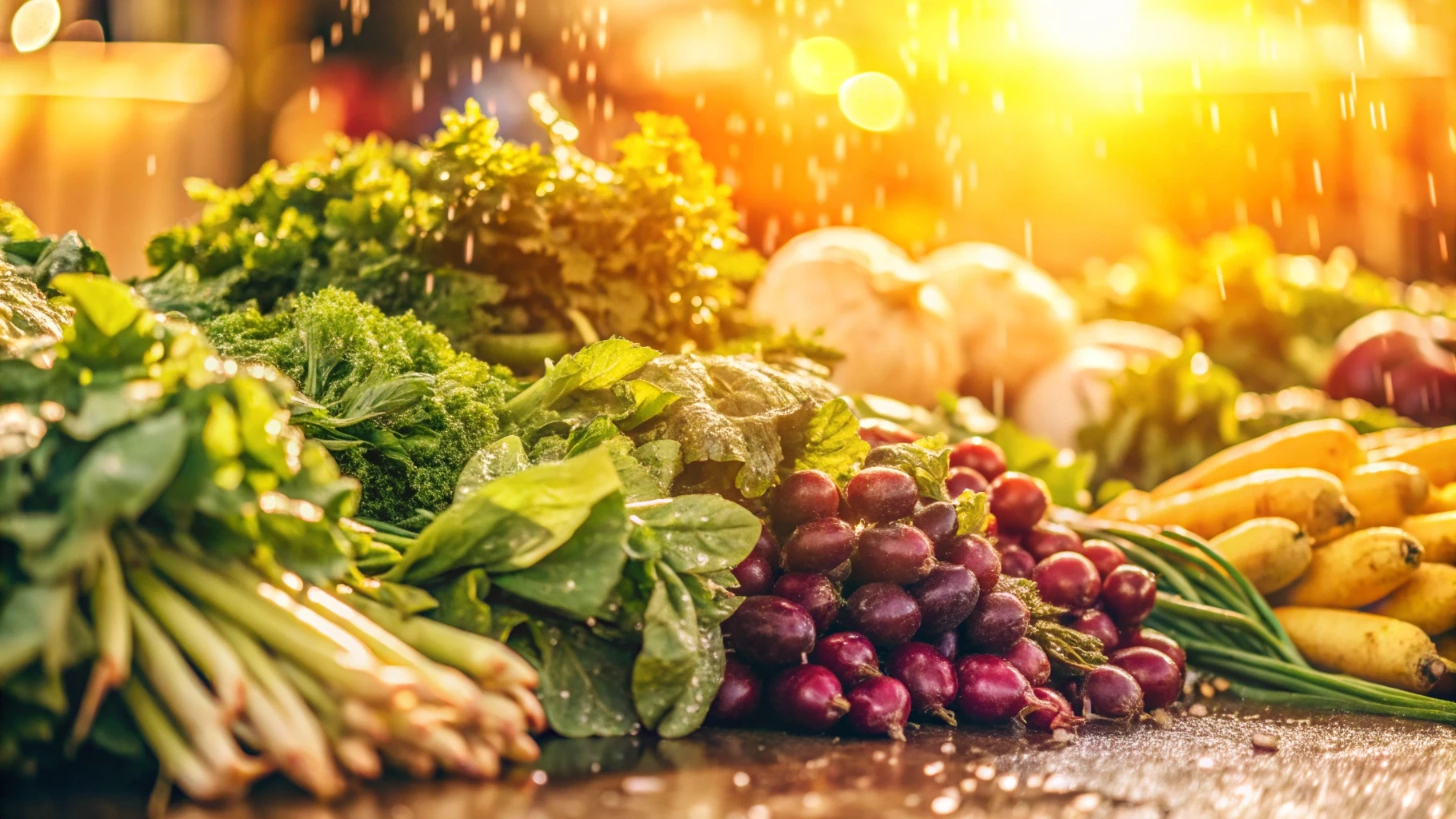 Banca de feira com verduras frescas pela manhã