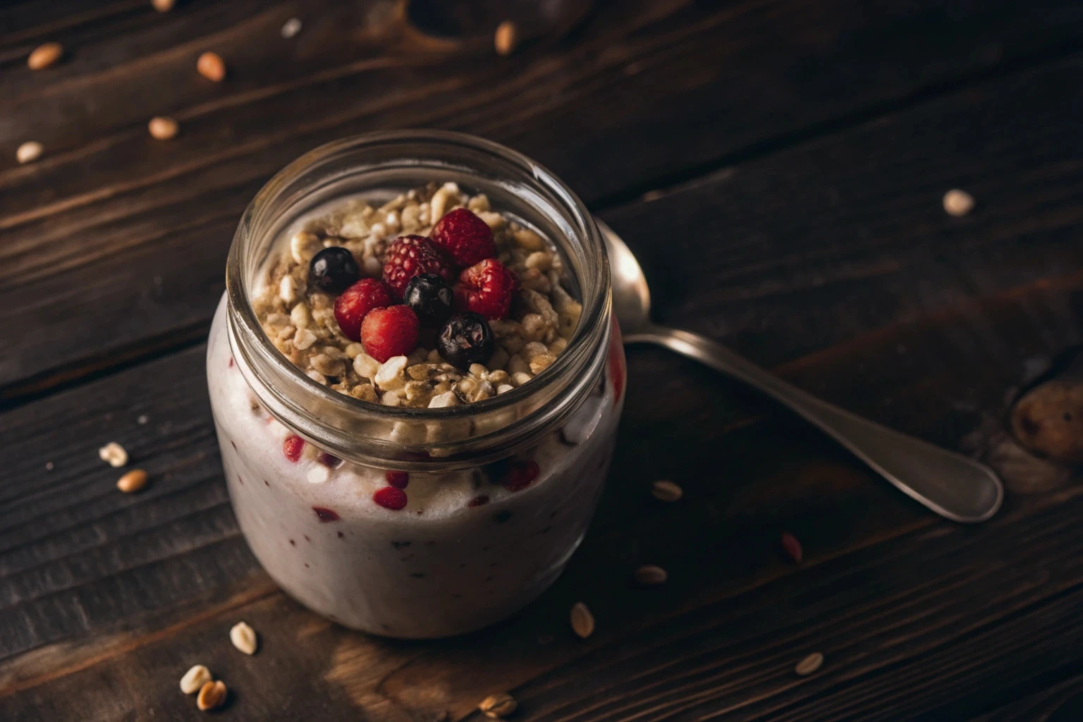 Pote de iogurte natural com frutas e aveia