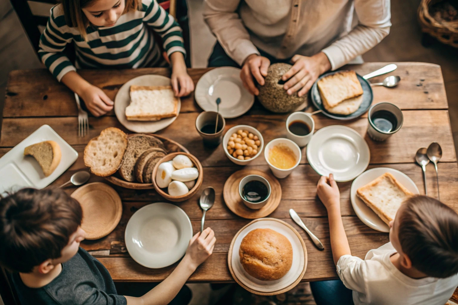 Mesa de refeição em família com pratos servidos